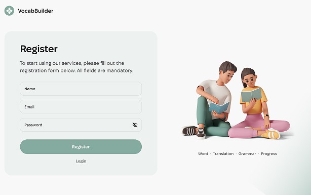 App VocabBuilder. Registration form